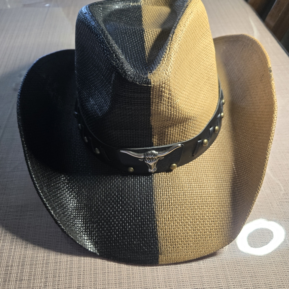 Two-Tone Black & Brown Cowboy Hat with Studded Leather Band